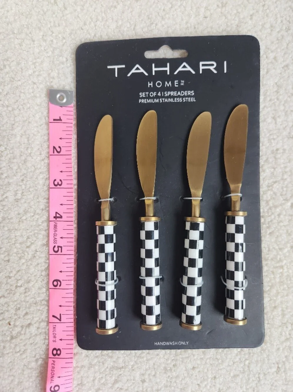 TAHARI Home Gold & Black Checker Spreaders - Set of 4